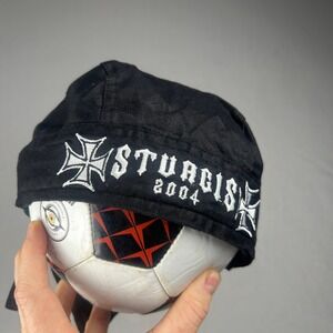 Sturgis 2004 Headwrap Men‎ OS Black Embroidered Biker Doo Rag Iron Cross Rally